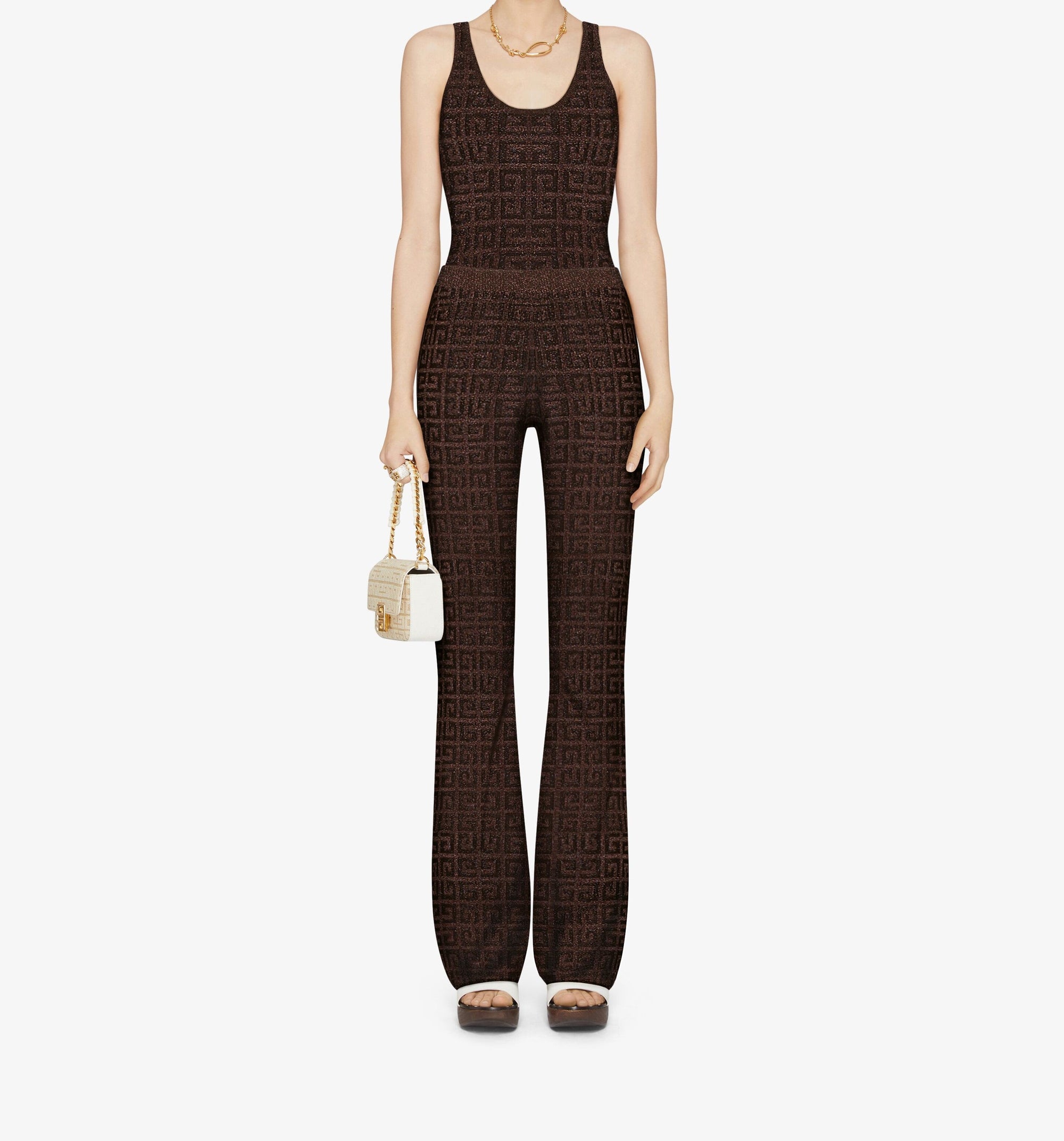 Pantalon évasé en jacquard 4G - Bronze