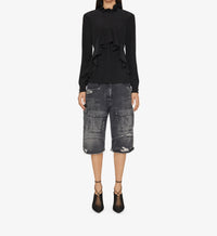 Blouse avec volants en soie - Black