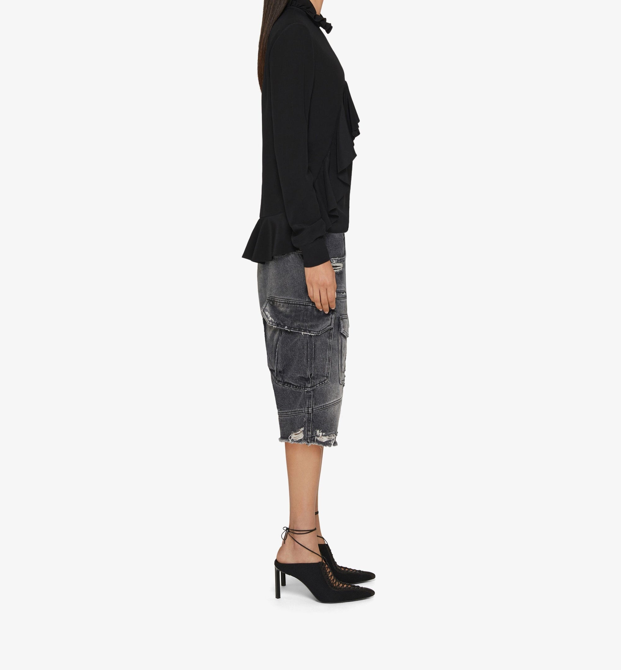 Blouse avec volants en soie - Black