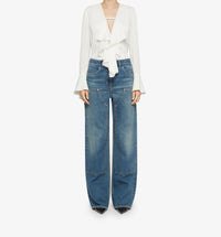 Blouse 4G avec volants en soie - White