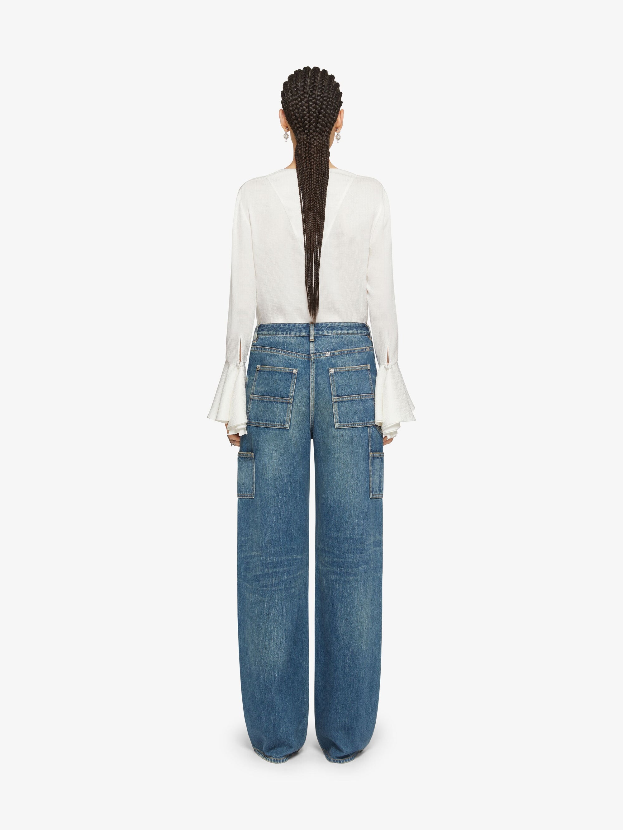 Blouse 4G avec volants en soie - White