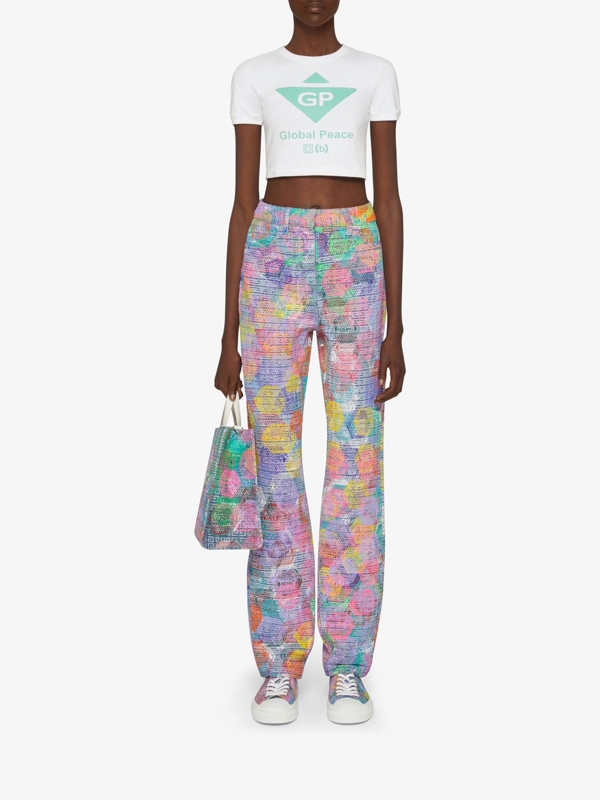 T-shirt cropped imprimé Global Peace - White