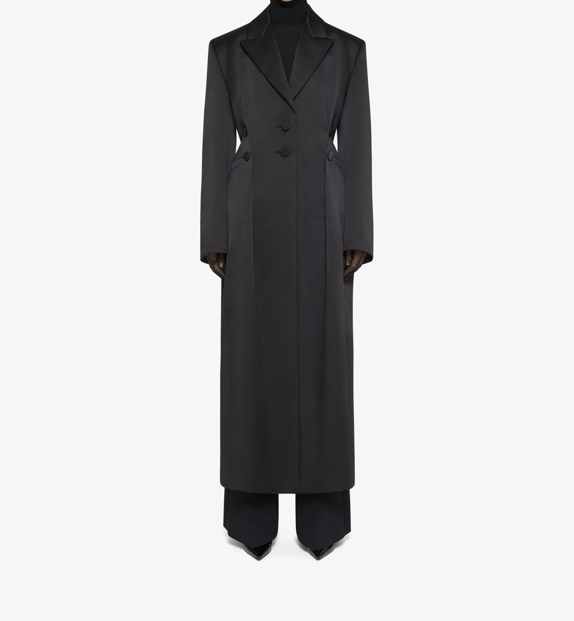 Manteau à boutons en satin - Black