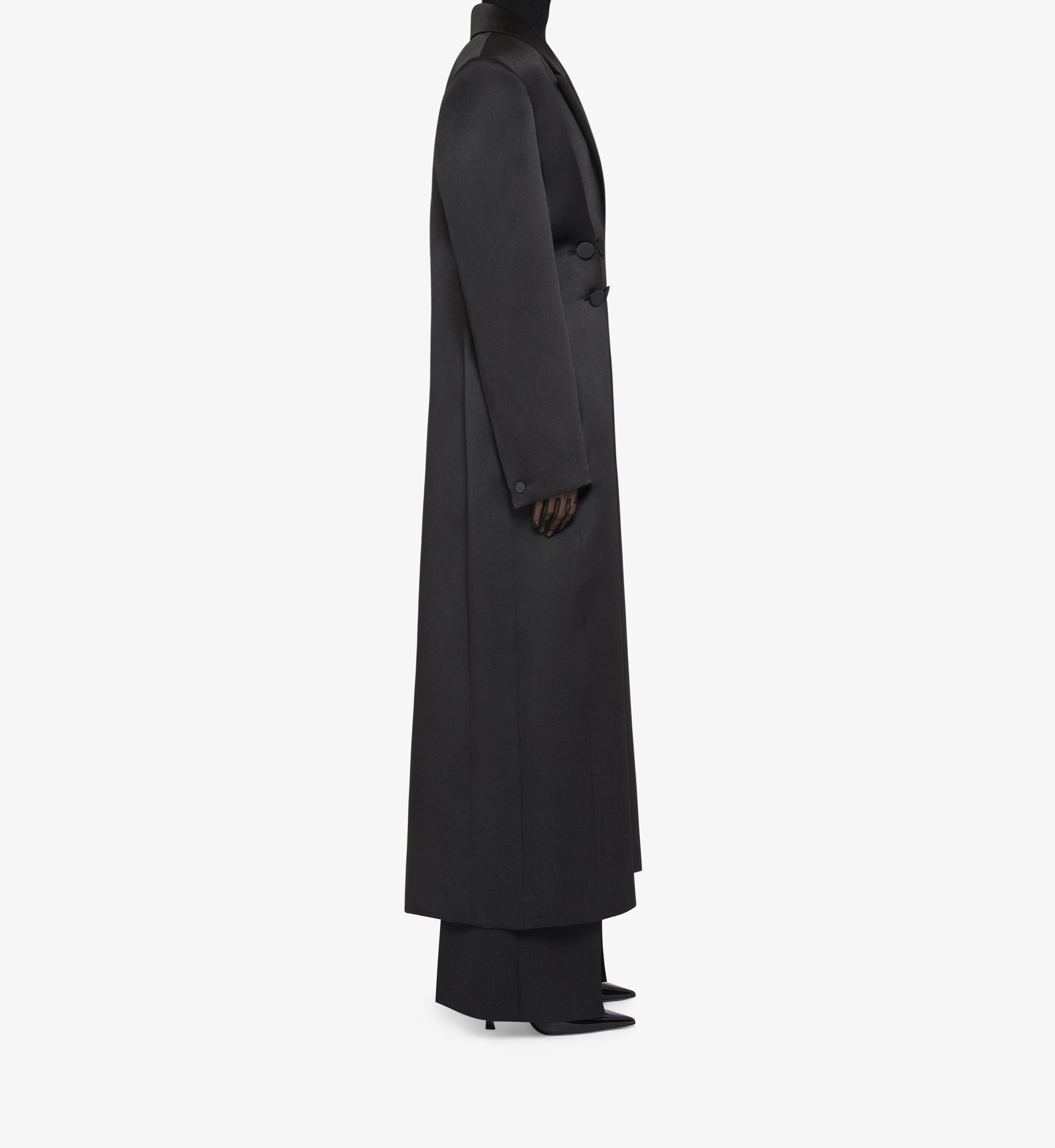 Manteau à boutons en satin - Black