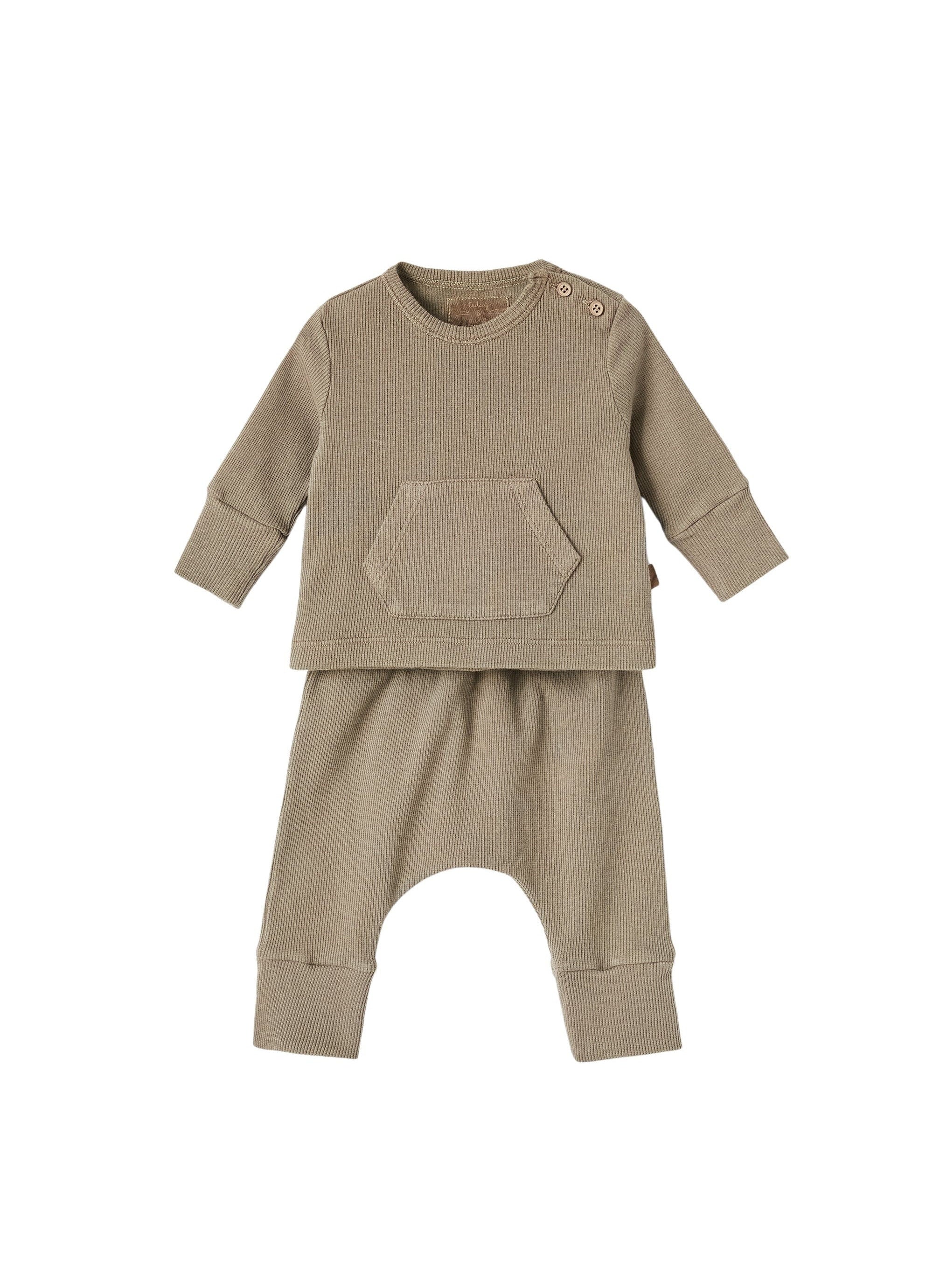 Completo in cotone a costine marrone