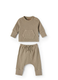 Completo in cotone a costine marrone