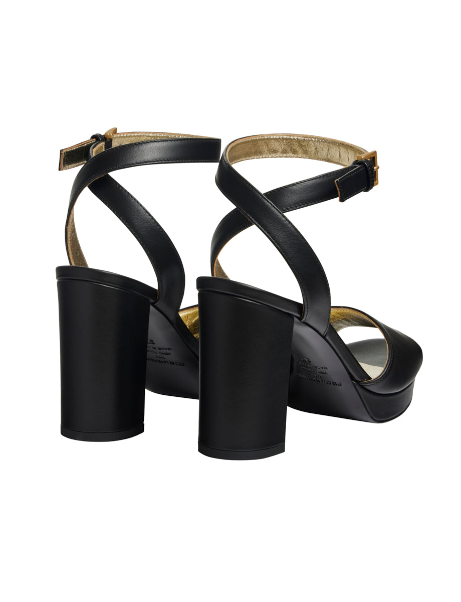 4qty NEW  / Sandales Laura compensée 65 en cuir - Black
