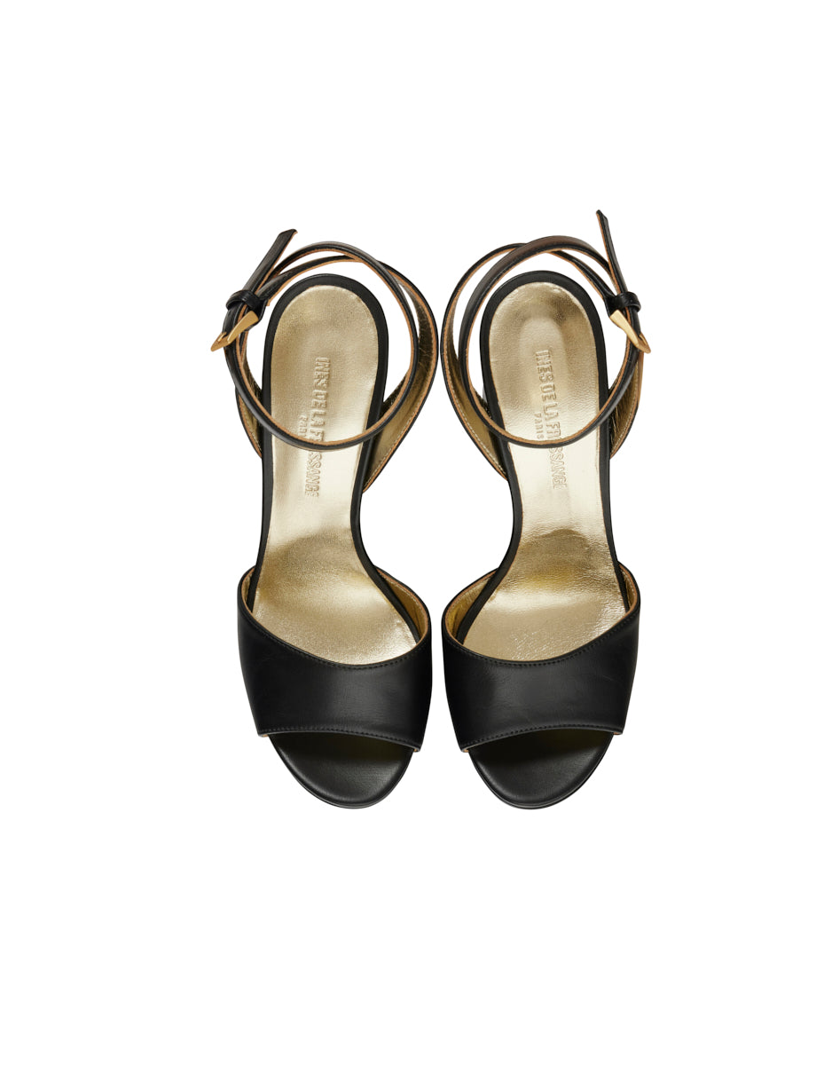 4qty NEW  / Sandales Laura compensée 65 en cuir - Black