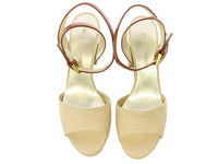 3qty NEW  / Sandales Laura compensée 65 en cuir -  Naturale & Cognac