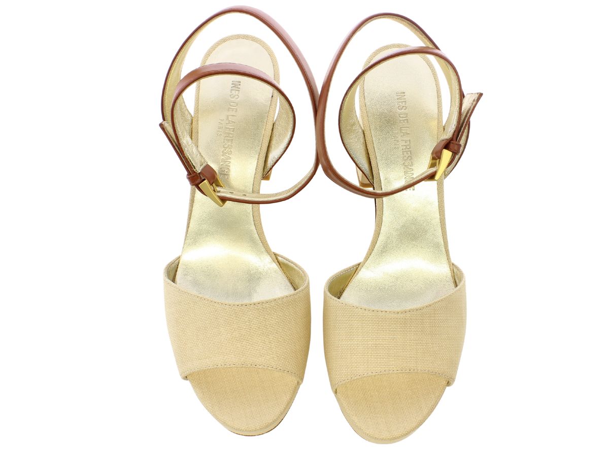3qty NEW  / Sandales Laura compensée 65 en cuir -  Naturale & Cognac