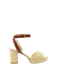 3qty NEW  / Sandales Laura compensée 65 en cuir -  Naturale & Cognac