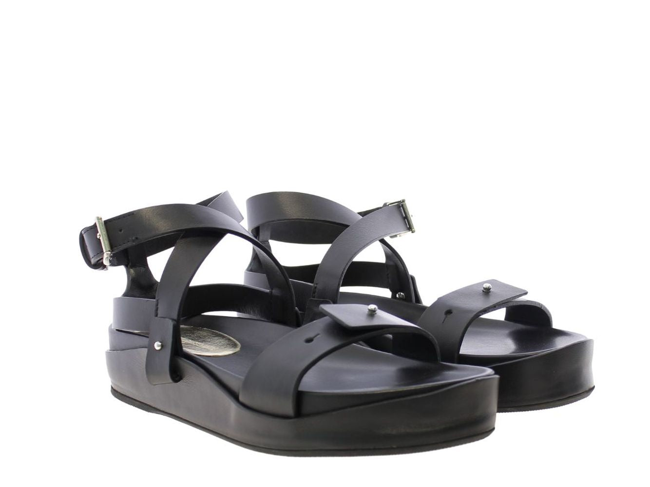 4qty NEW  / Sandales compensée 65 en cuir - Nero