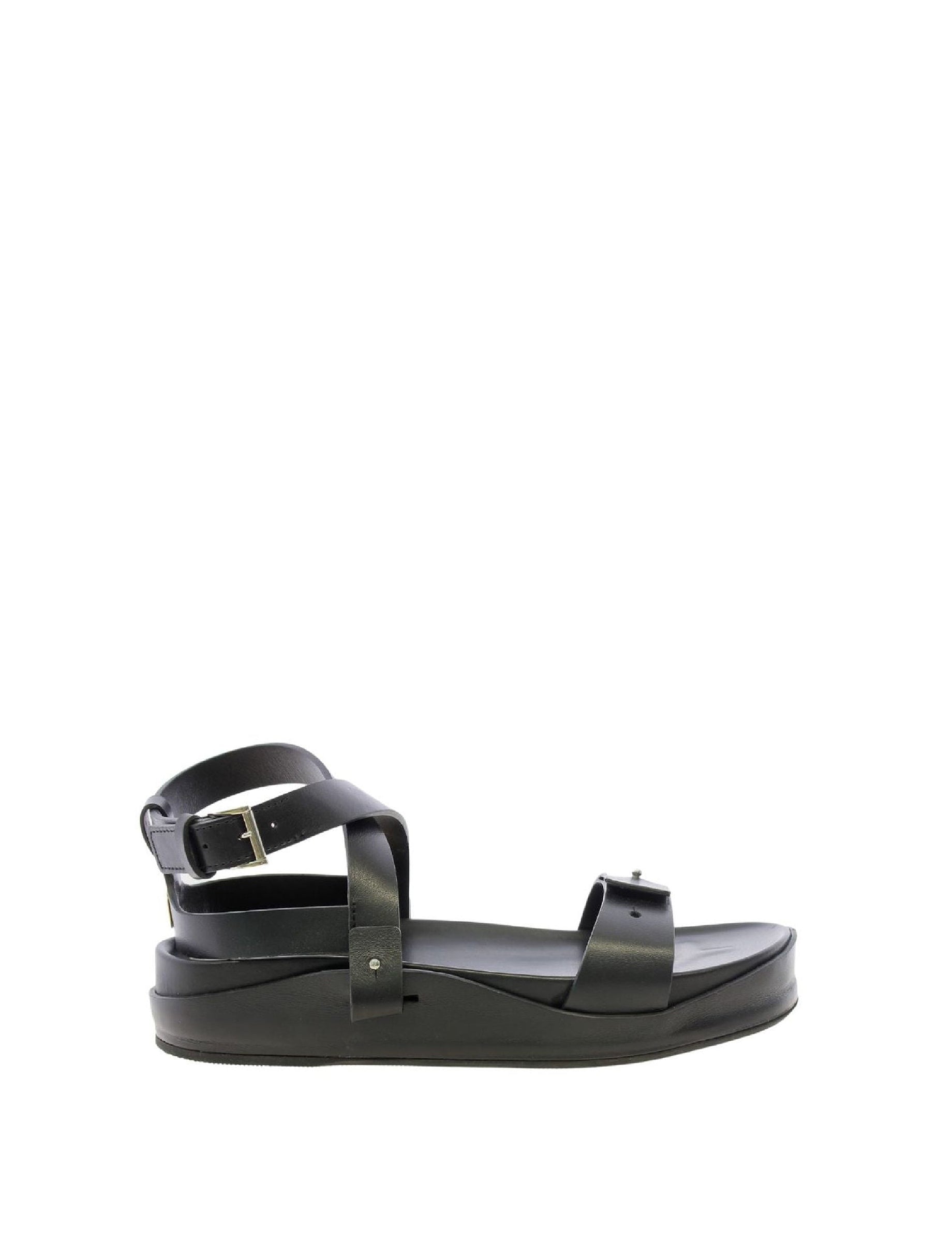 4qty NEW  / Sandales compensée 65 en cuir - Nero