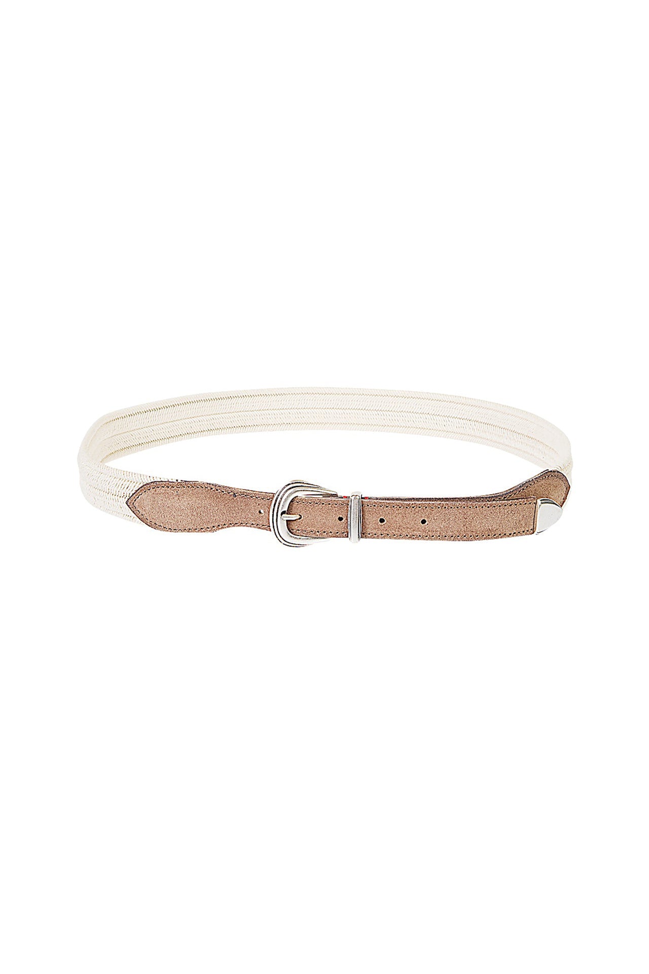 Ceinture à boucle argentée en cuir - Sable & Tortora