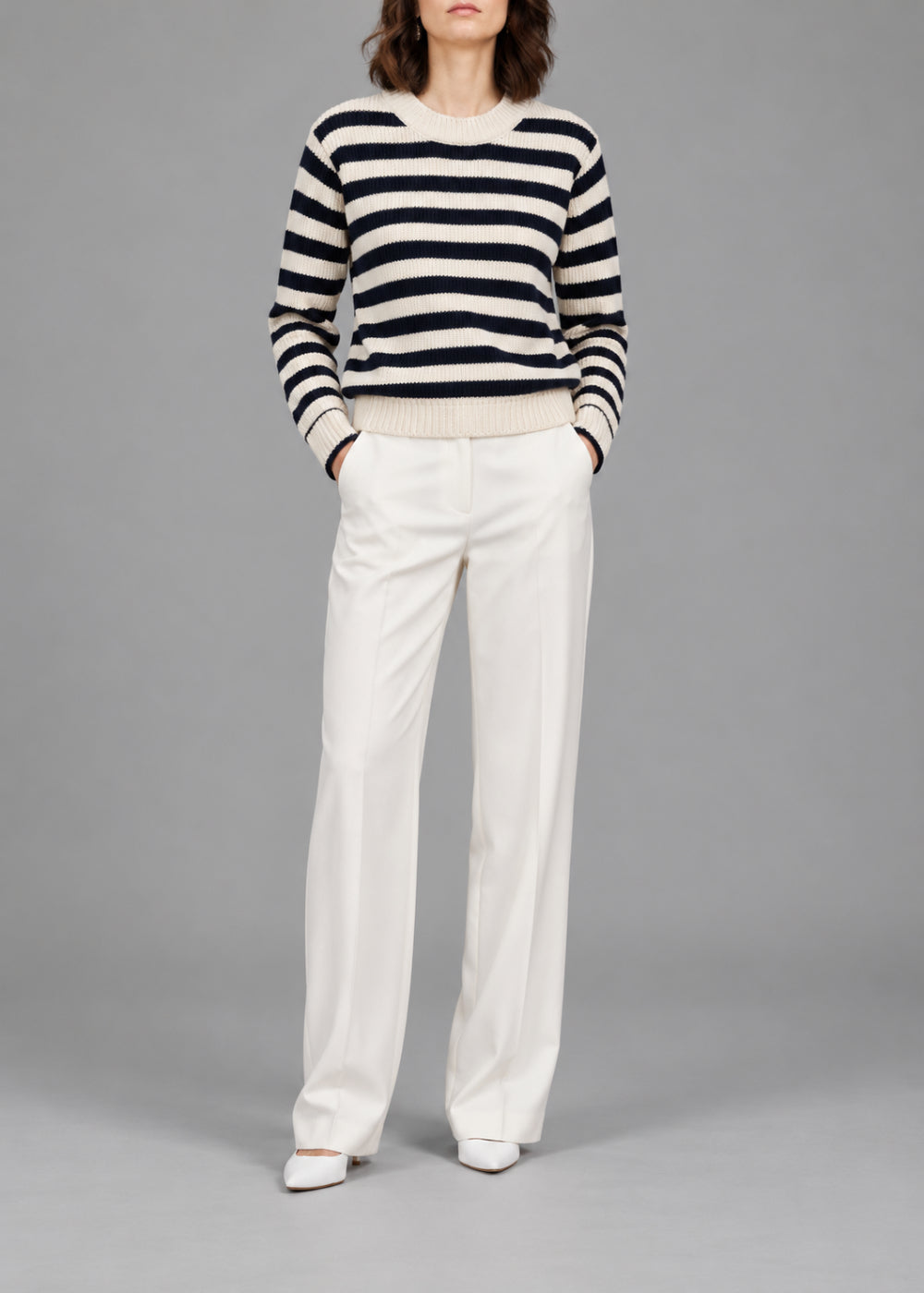 Striped crew-neck jumper - Navy