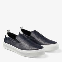 Sneakers Ian slip-on en cuir embossé croco - Dark Navy