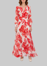 Robe longue évasée en soie - Corail
