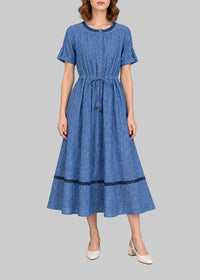 Robe à taille cintrée en lin - Bleu