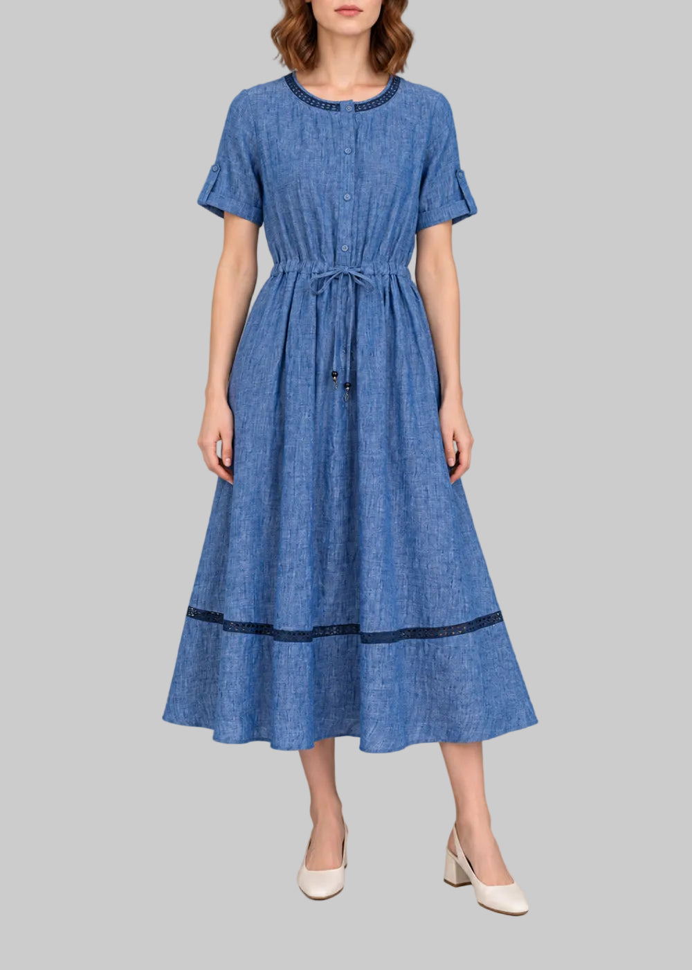 Robe à taille cintrée en lin - Bleu