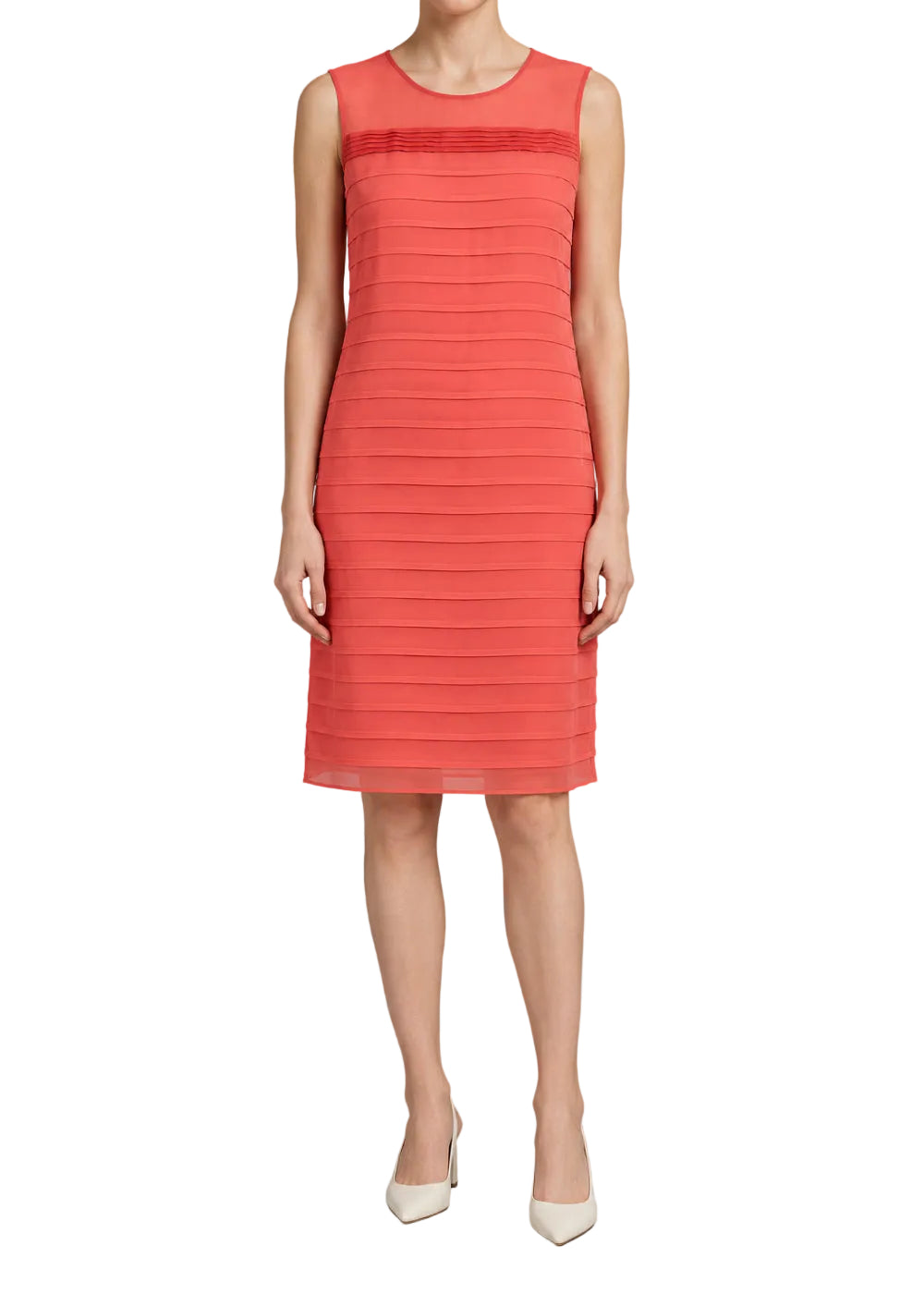 Fitted striped silk dress - Coral