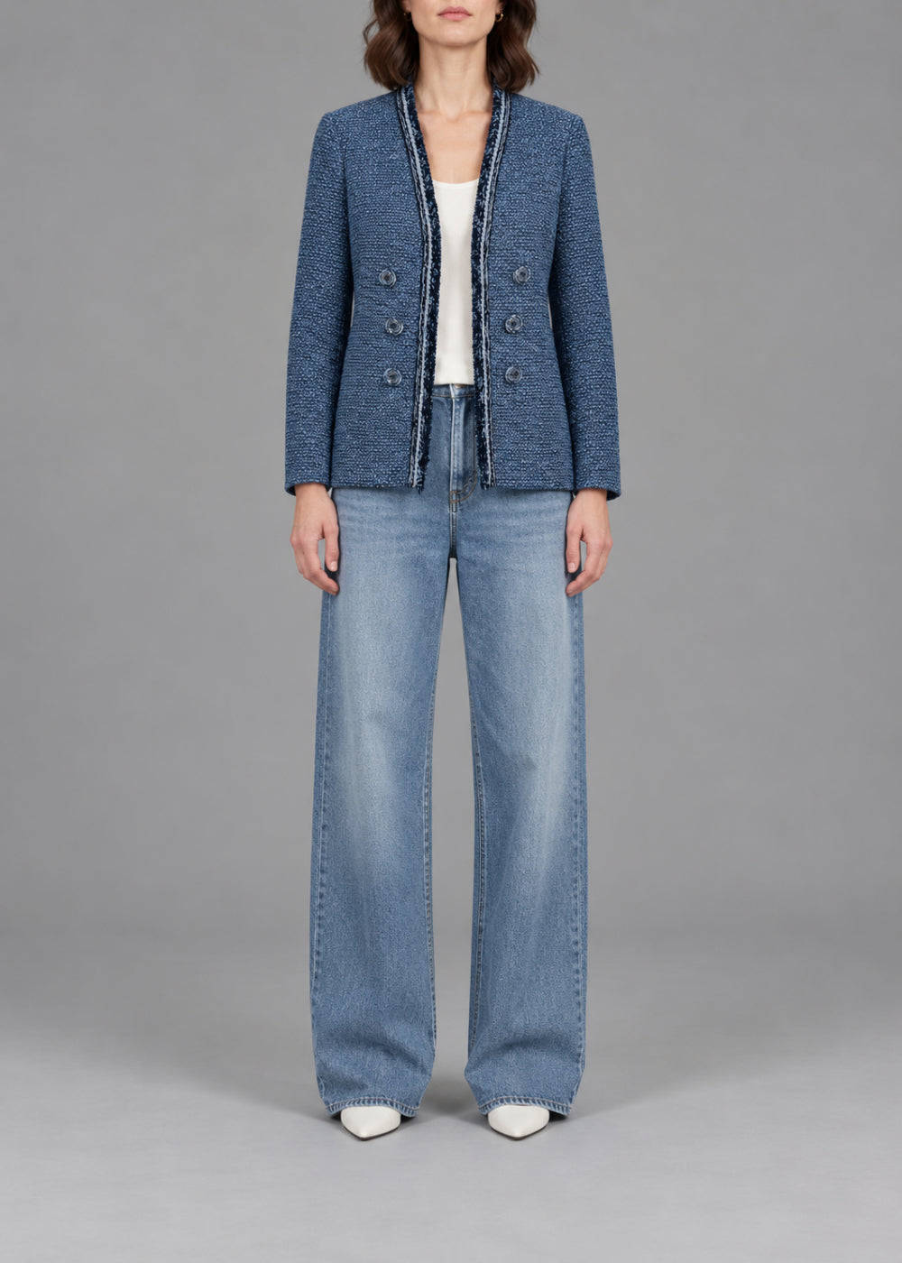 Veste longue texturée à boutons - Bleu