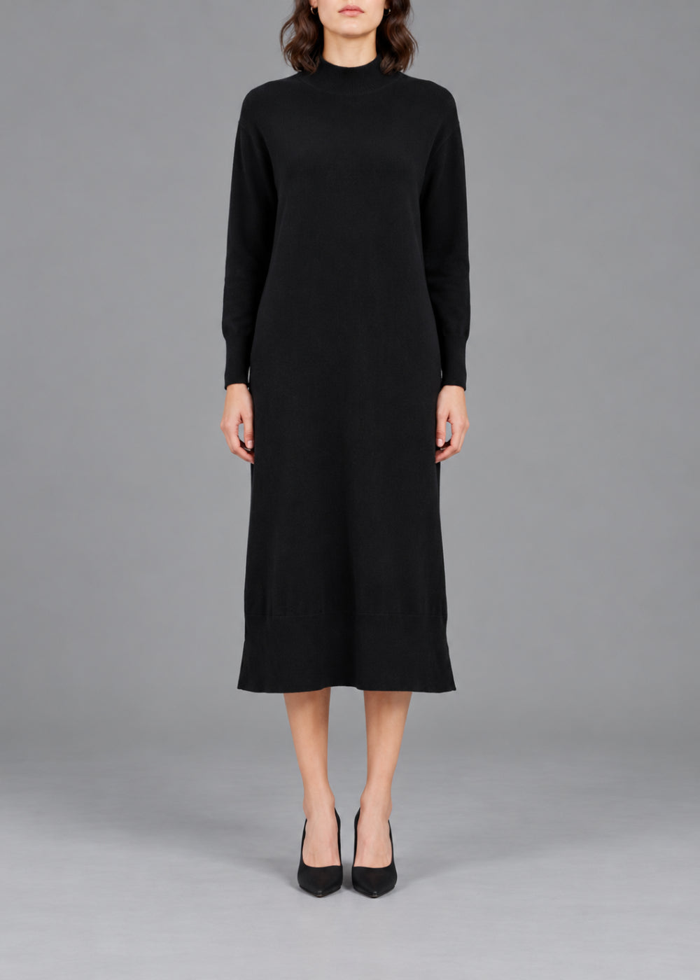 Robe pull longue en laine - Noir