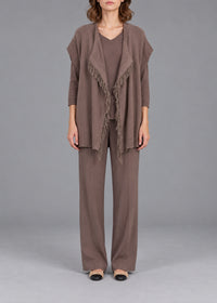 Gilet ample à franges en lin - Taupe