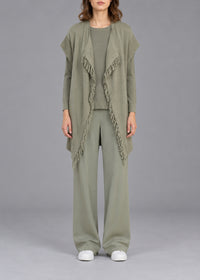Gilet ample à franges en lin - Kaki