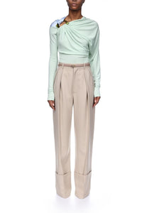 Long Sleeve Draped Jersey Top - Jade / Iceberg