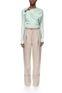 Long Sleeve Draped Jersey Top - Jade / Iceberg