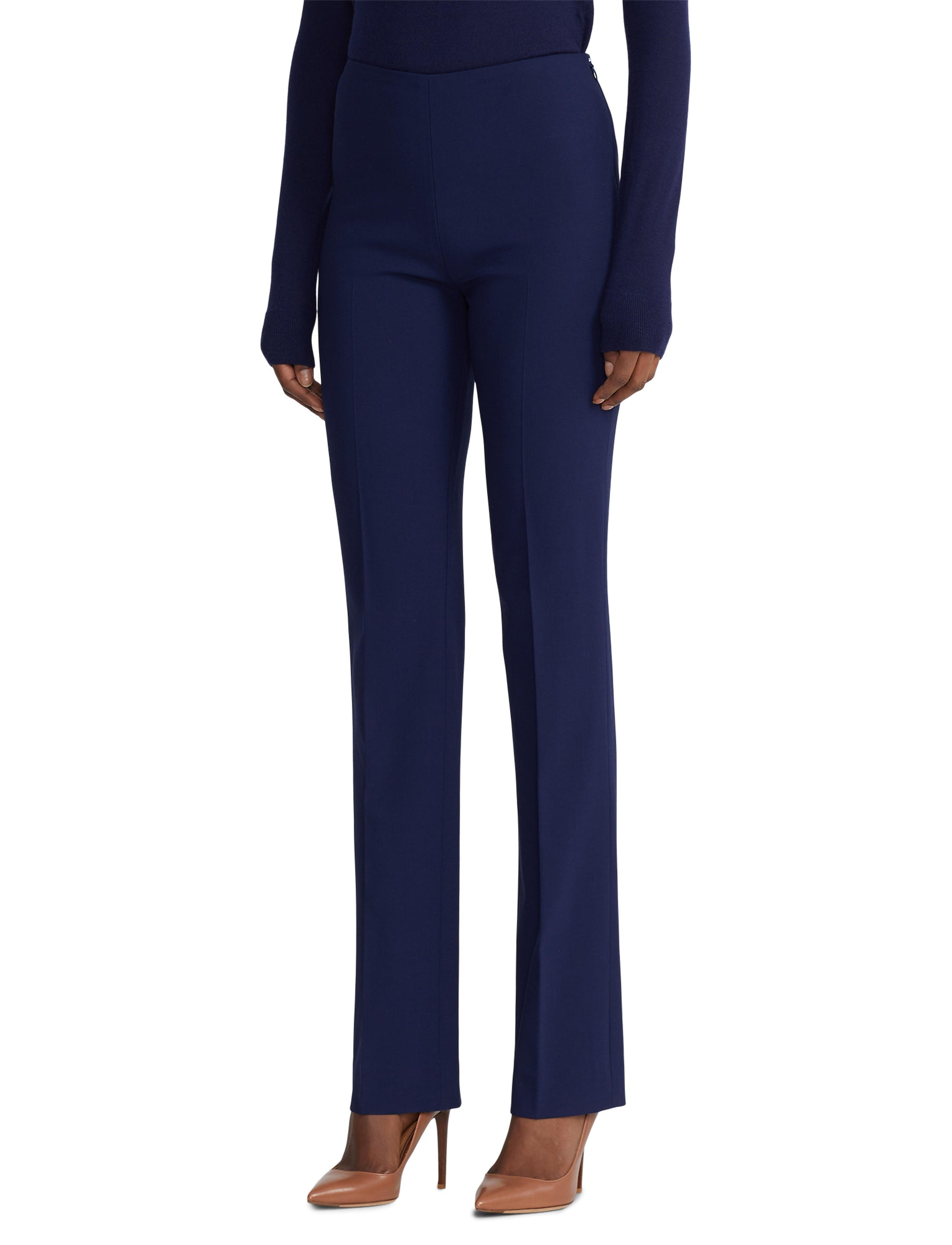 Pantalon Alandra à devant plat en laine - Bleu