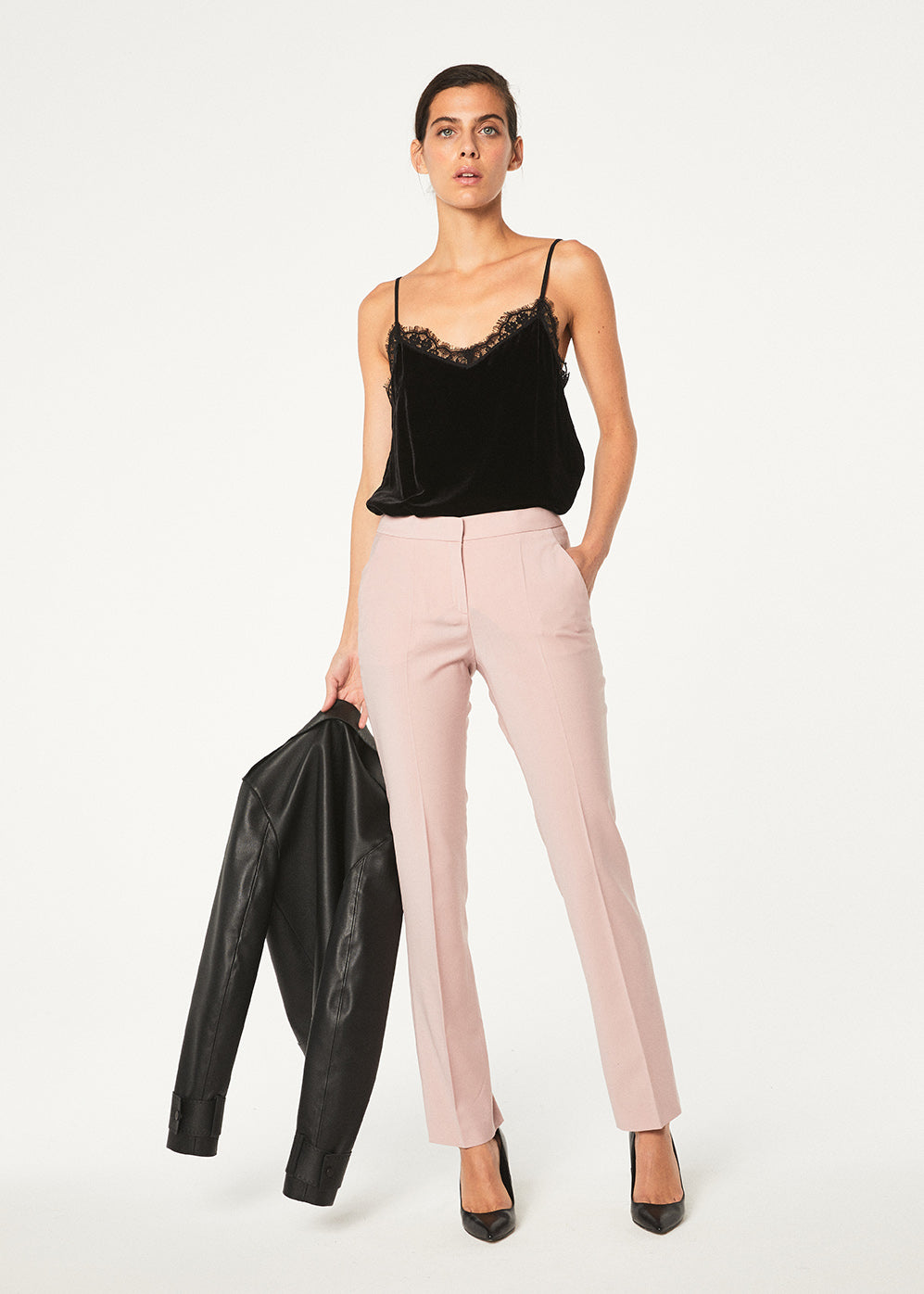 Pantalon fil a fil - Rose Pale