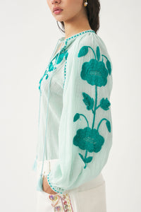 Blouse brodée Ila - Blue