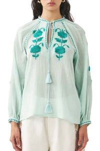 Blouse brodée Ila - Blue