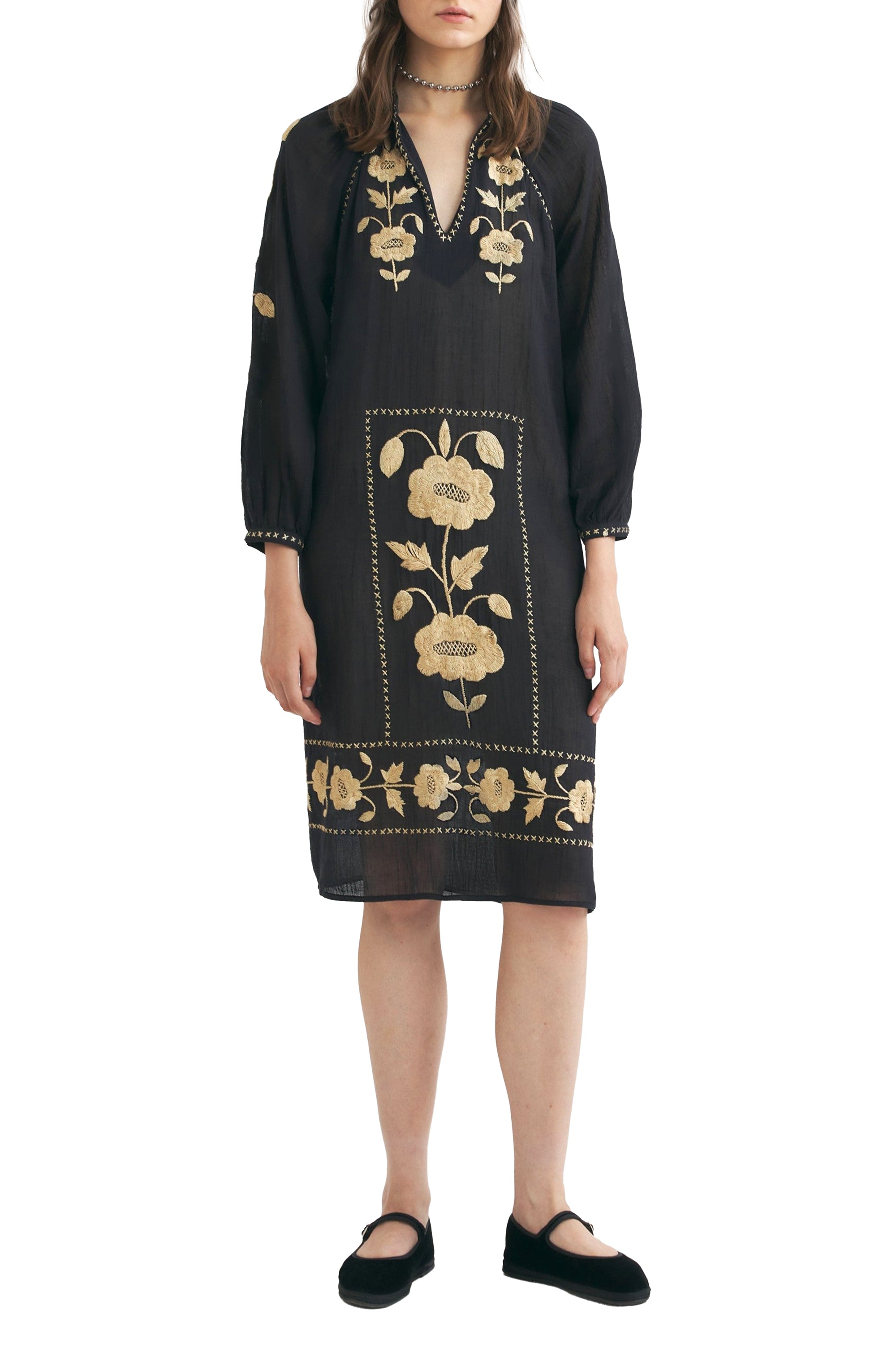 Robe brodée Ila - Black