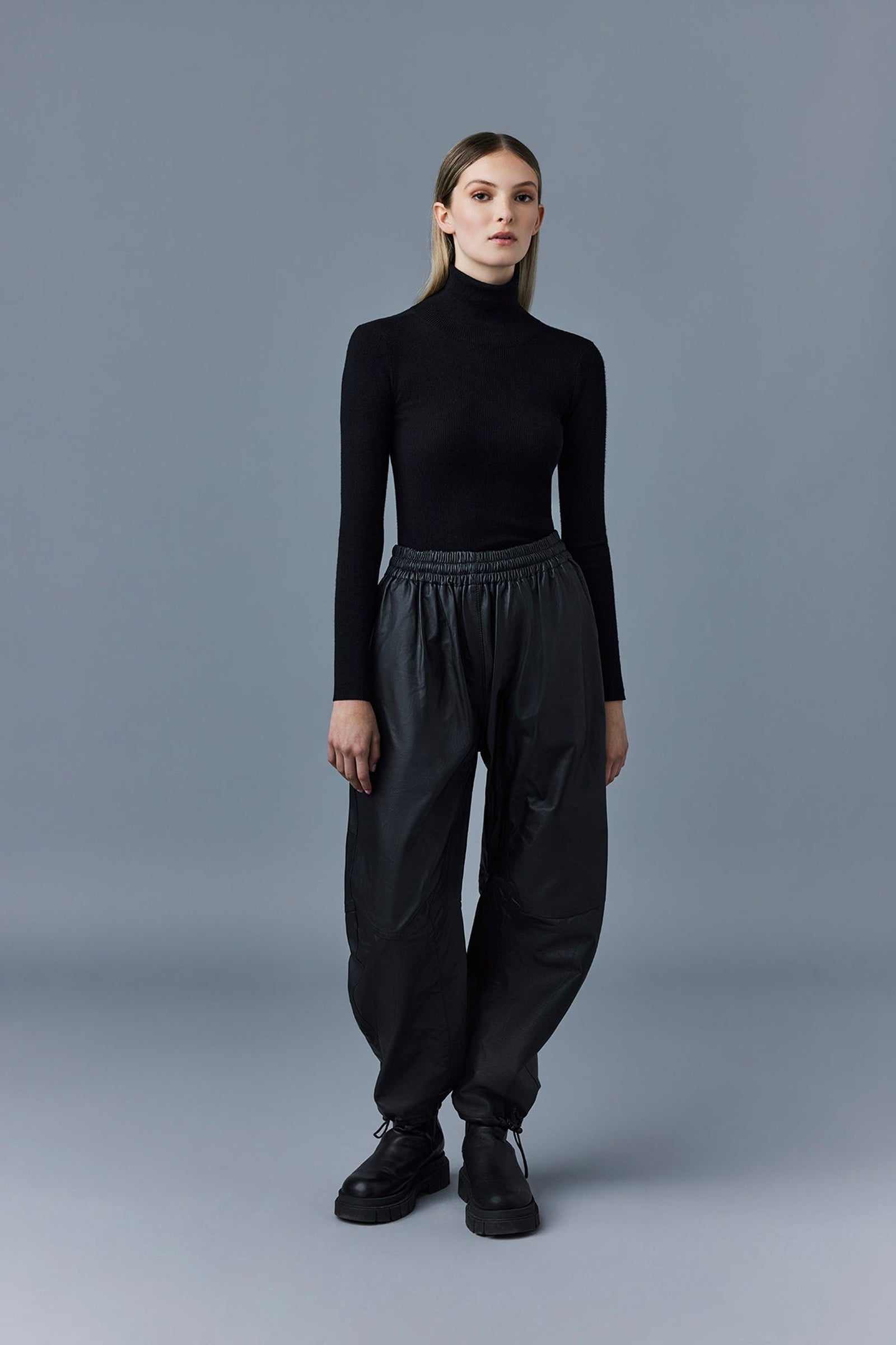 Illona wide-leg leather trousers - Black