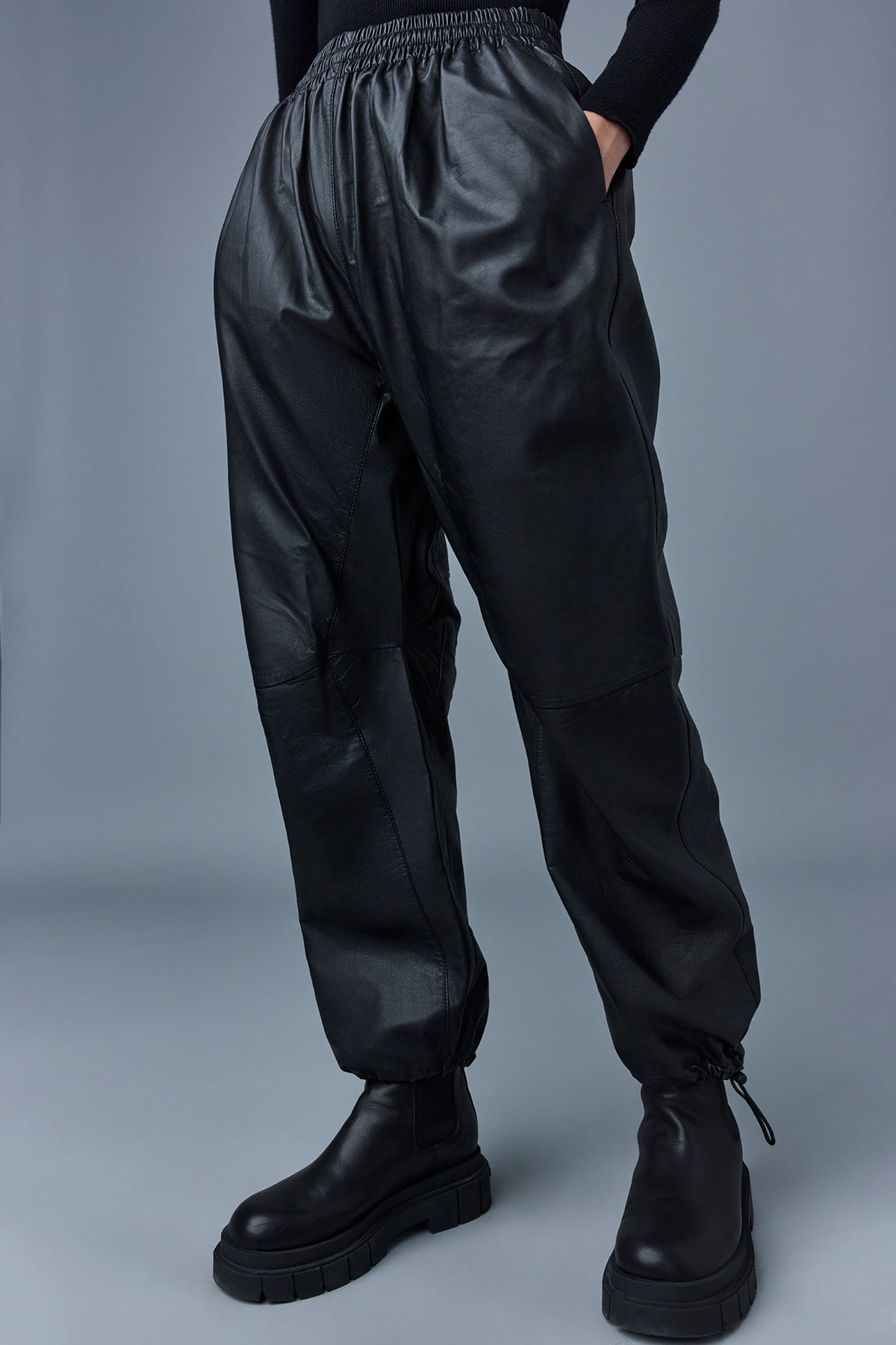 Illona wide-leg leather trousers - Black
