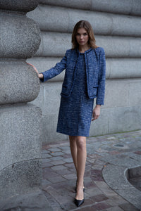 Robe en tweed sans manche - Marine