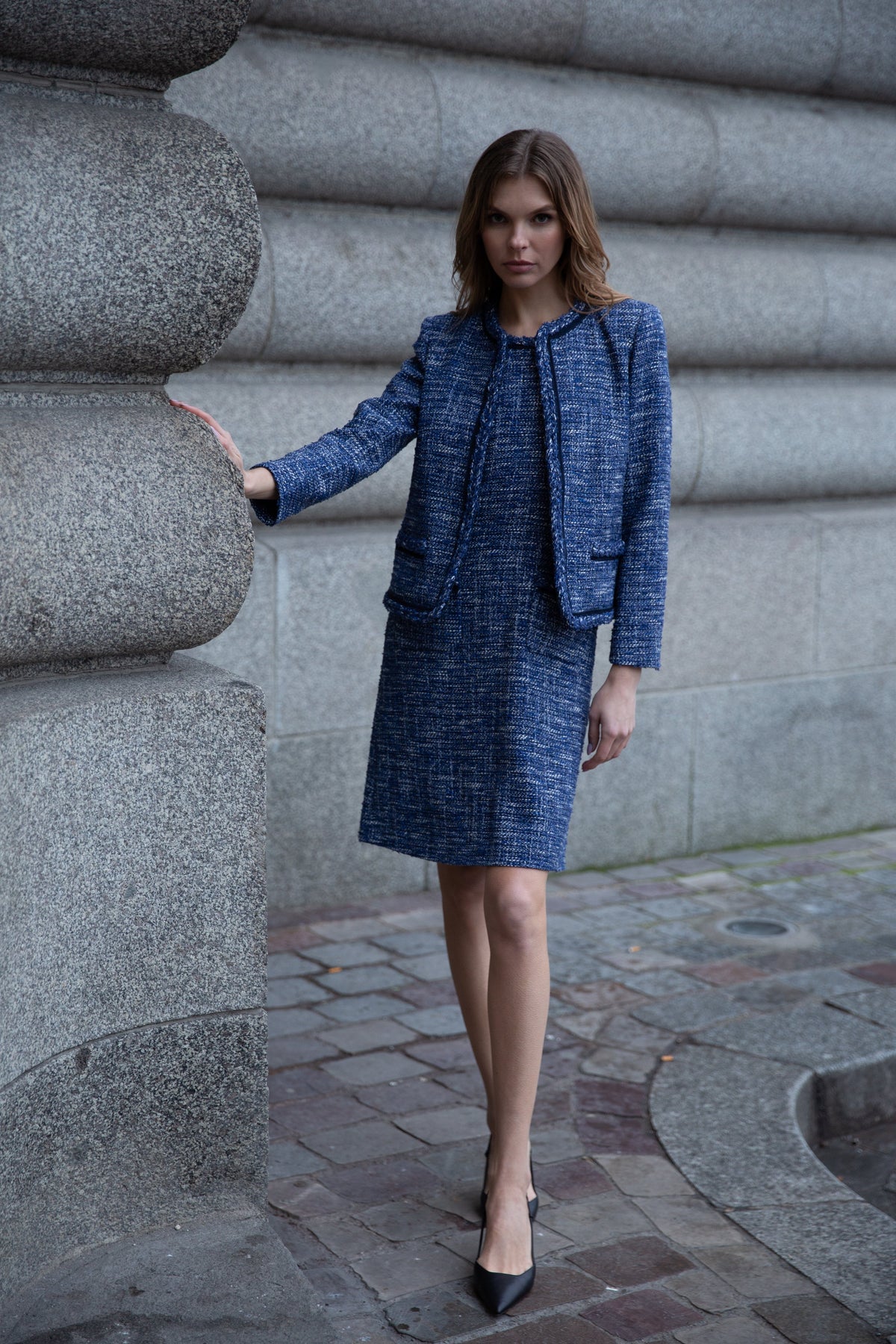 Robe en tweed sans manche - Marine