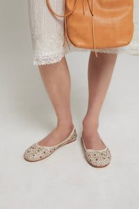 Ballerines Ballet à broderie en cuir - Off White