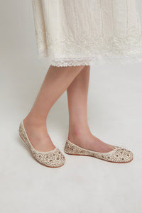 Ballerines Ballet à broderie en cuir - Off White