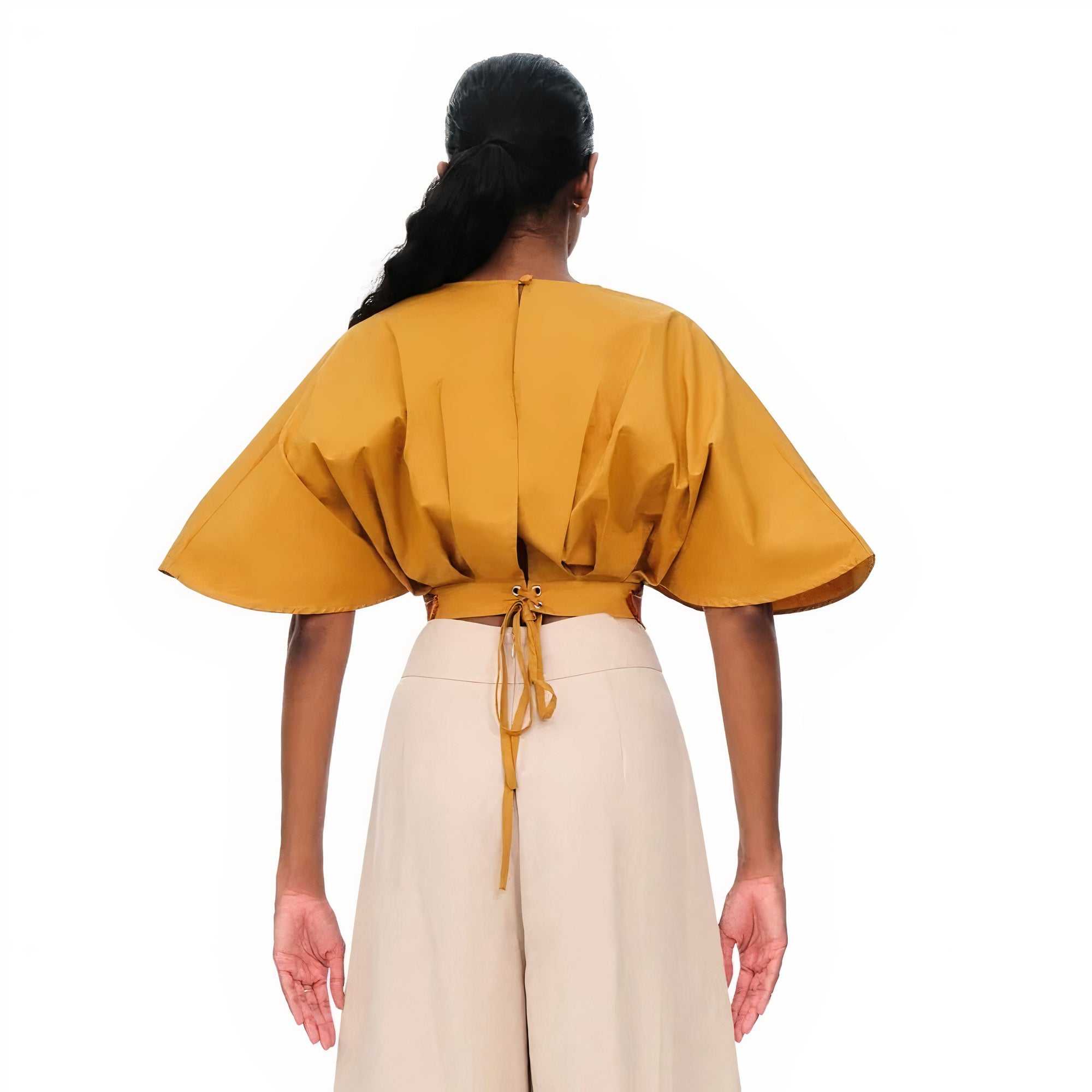 Olla short blouse with embroidery - Mustard
