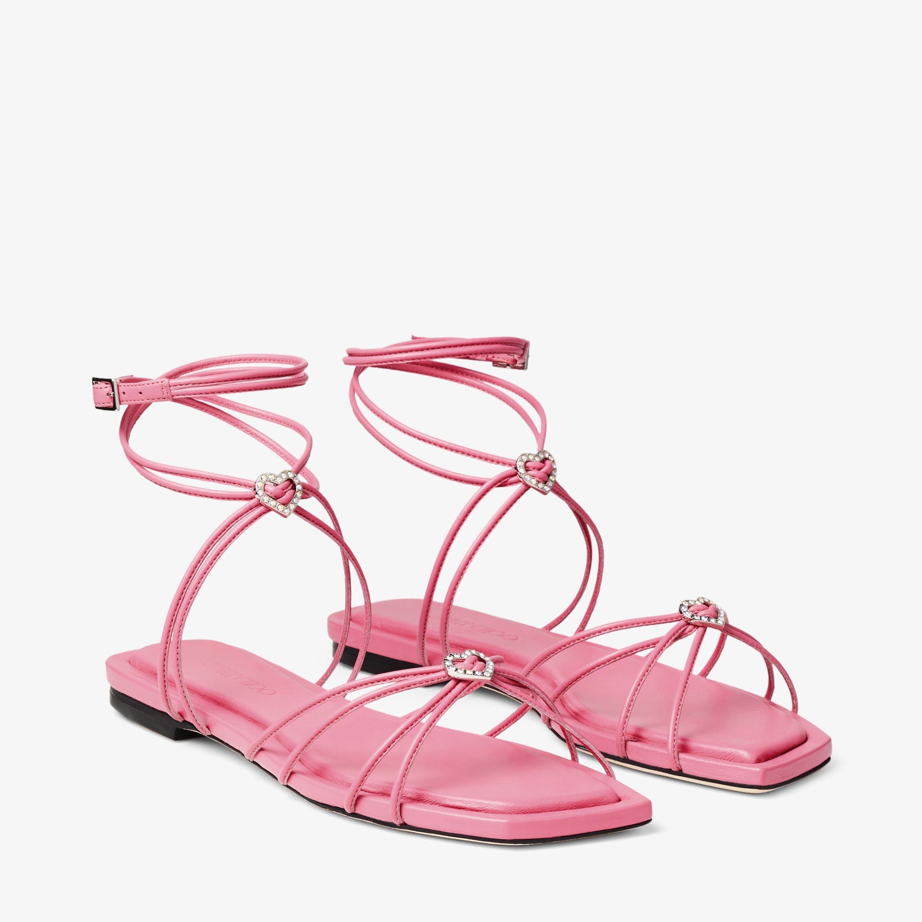 Sandales Indiya plates en cuir à cœurs et cristaux - Candy Pink