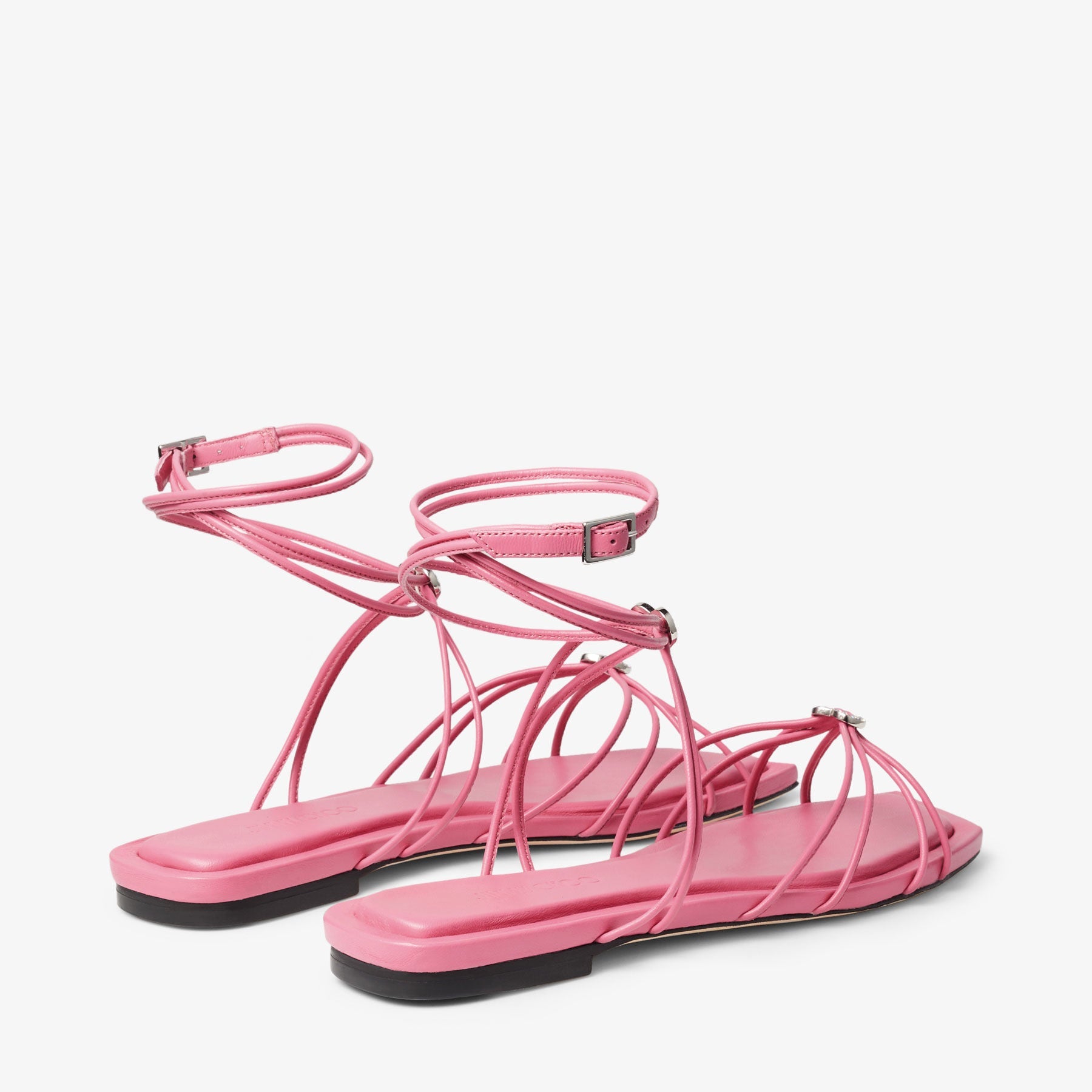 Sandales Indiya plates en cuir à cœurs et cristaux - Candy Pink