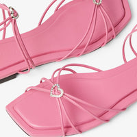 Sandales Indiya plates en cuir à cœurs et cristaux - Candy Pink