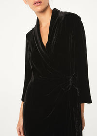 Robe portefeuille en velours - Noir