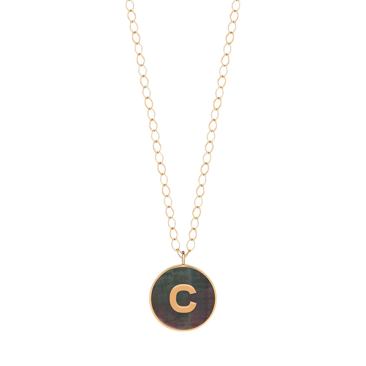 Collier Initial Ever en or rose 18 carats et nacre noire - Noir