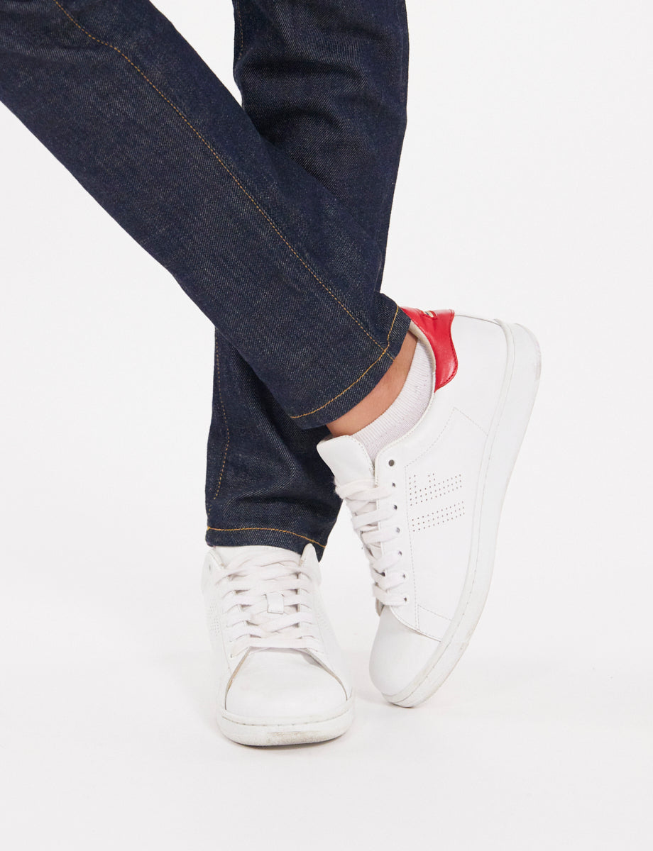 64qty NEW  / Baskets Charly en cuir -  White Red