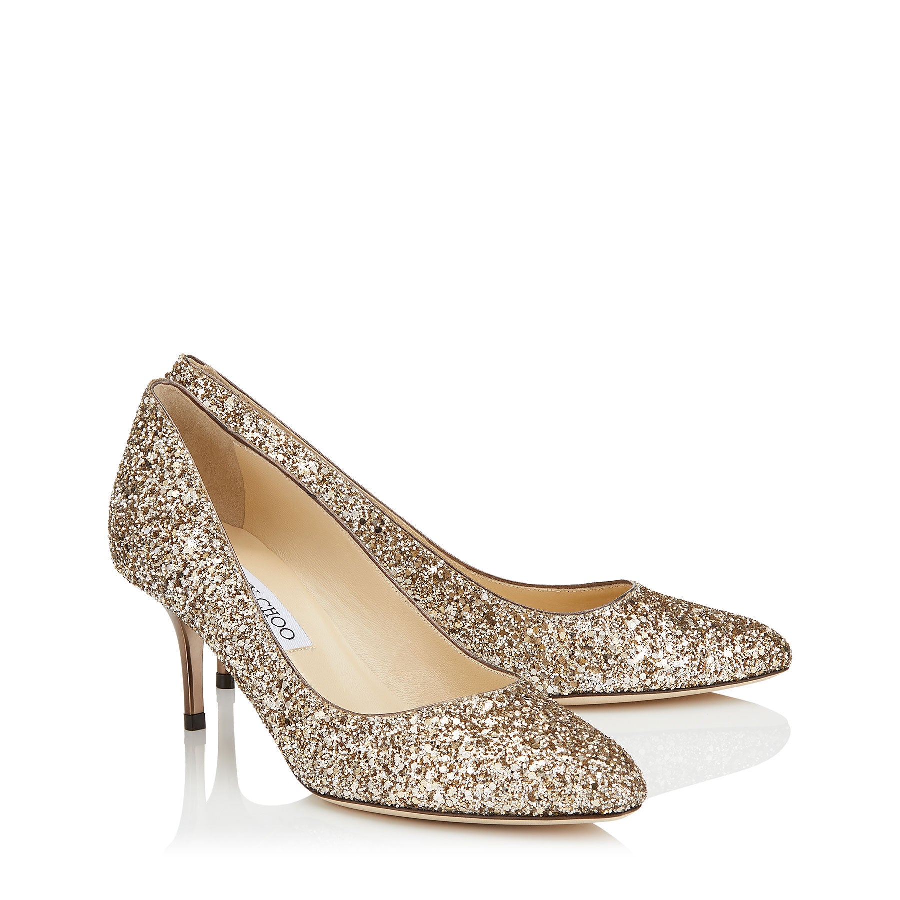 Irena round-toe 65 pumps in sequined fabric - Antique Gold