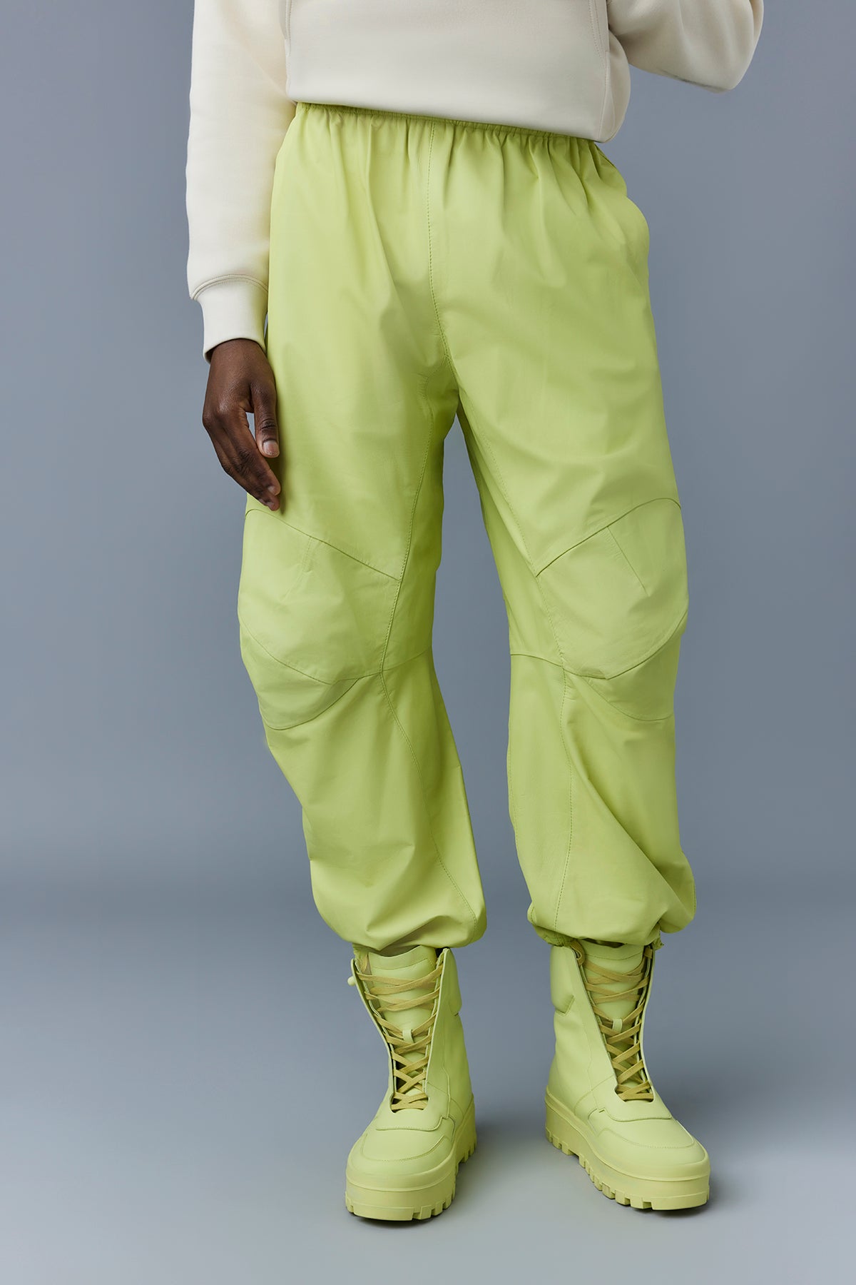 Pantalon large Isak en cuir - Pale Lime